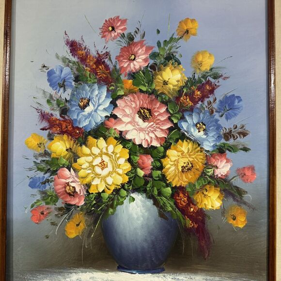 Vintage Original Still Life Floral Oil Painting on Canvas Framed Signed B. - Picture 3 of 10